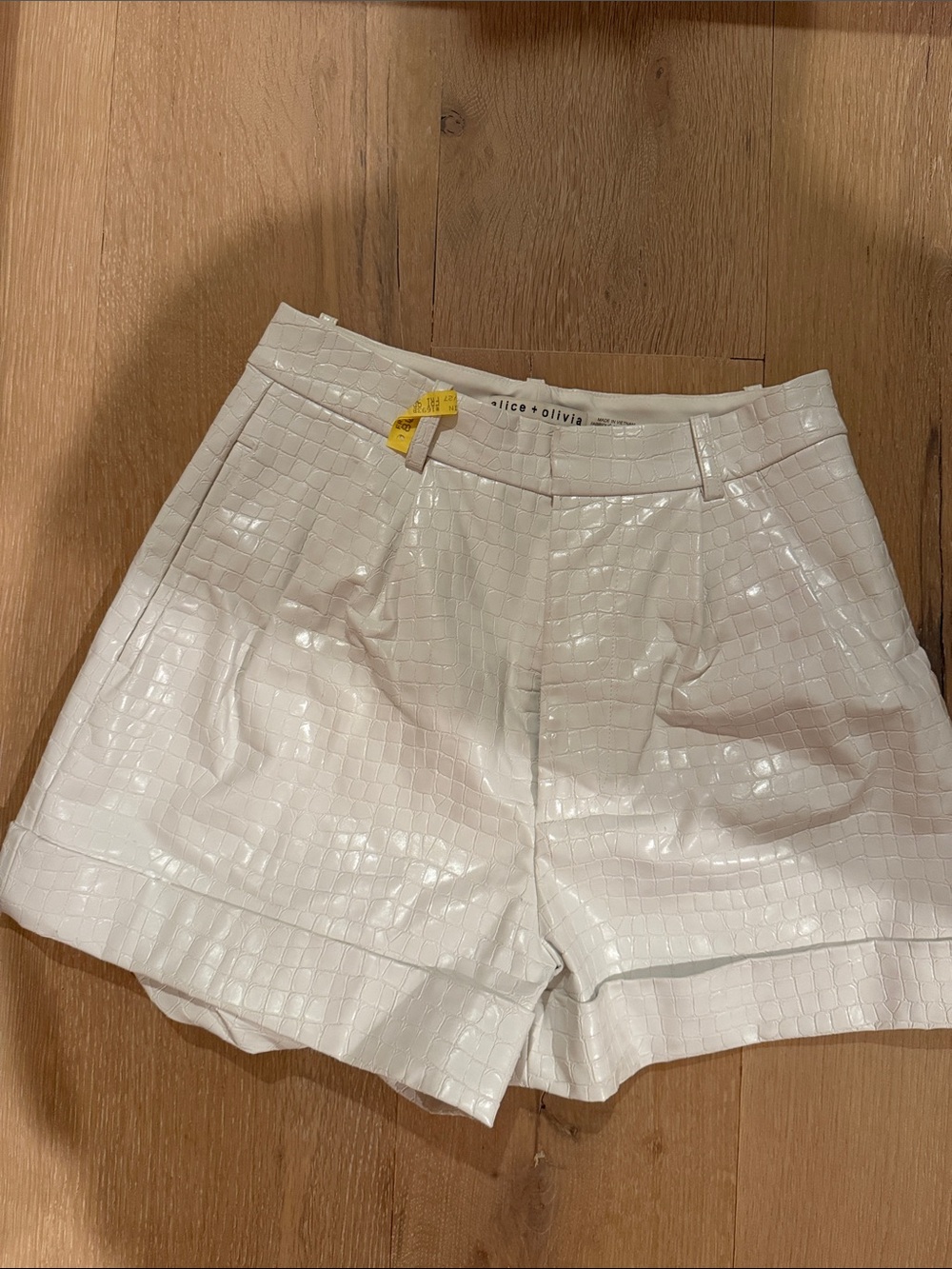 Alice + Olivia White Faux Croc High-Rise Shorts